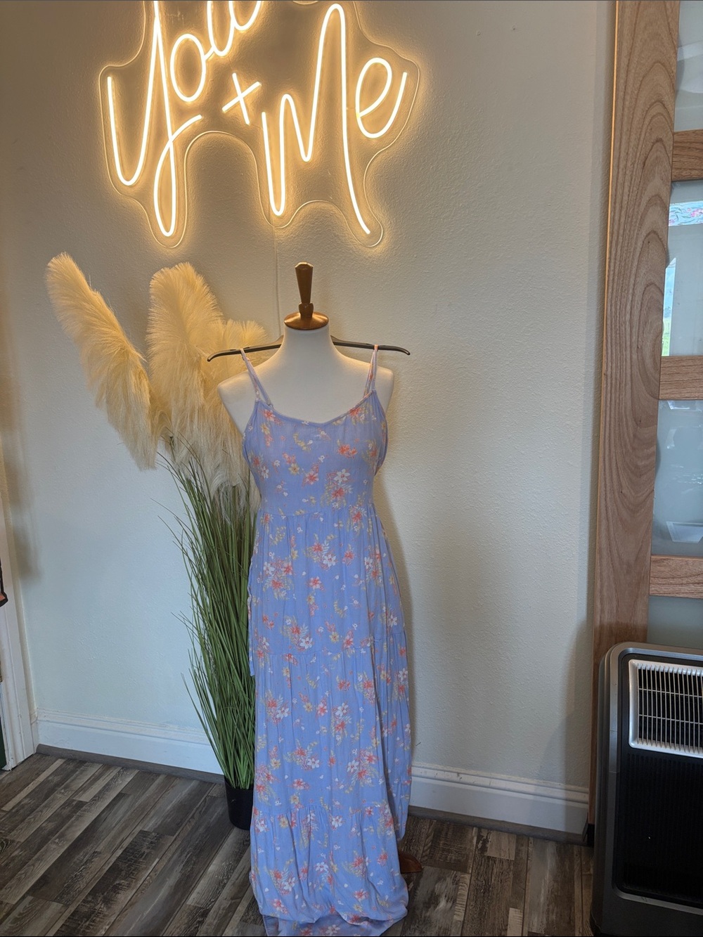 Pink Rose Lavender Floral Maxi Dress with Pink & Yellow Blooms